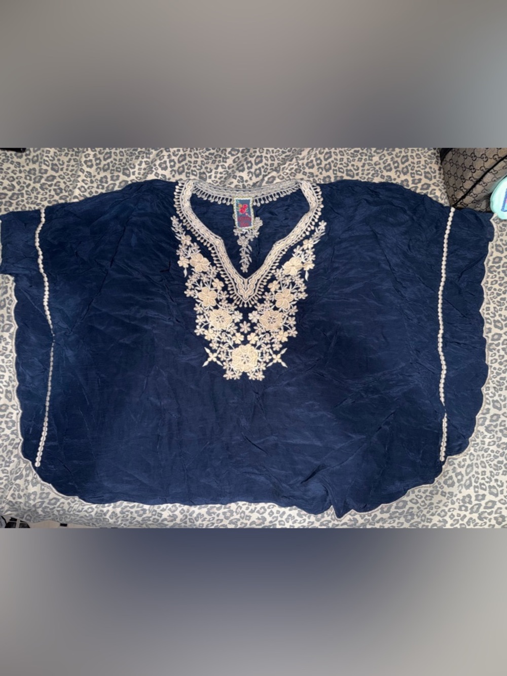 Johnny Was Floral Embroidered Blue Blouse